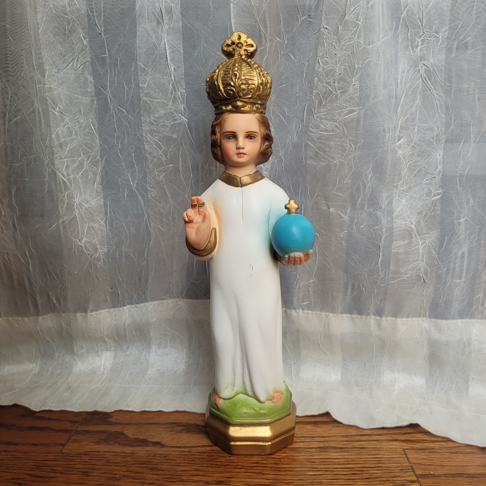 SIGNED Vintage Chalkware Infant of Prague Santos Artesian Figurine Religious Art